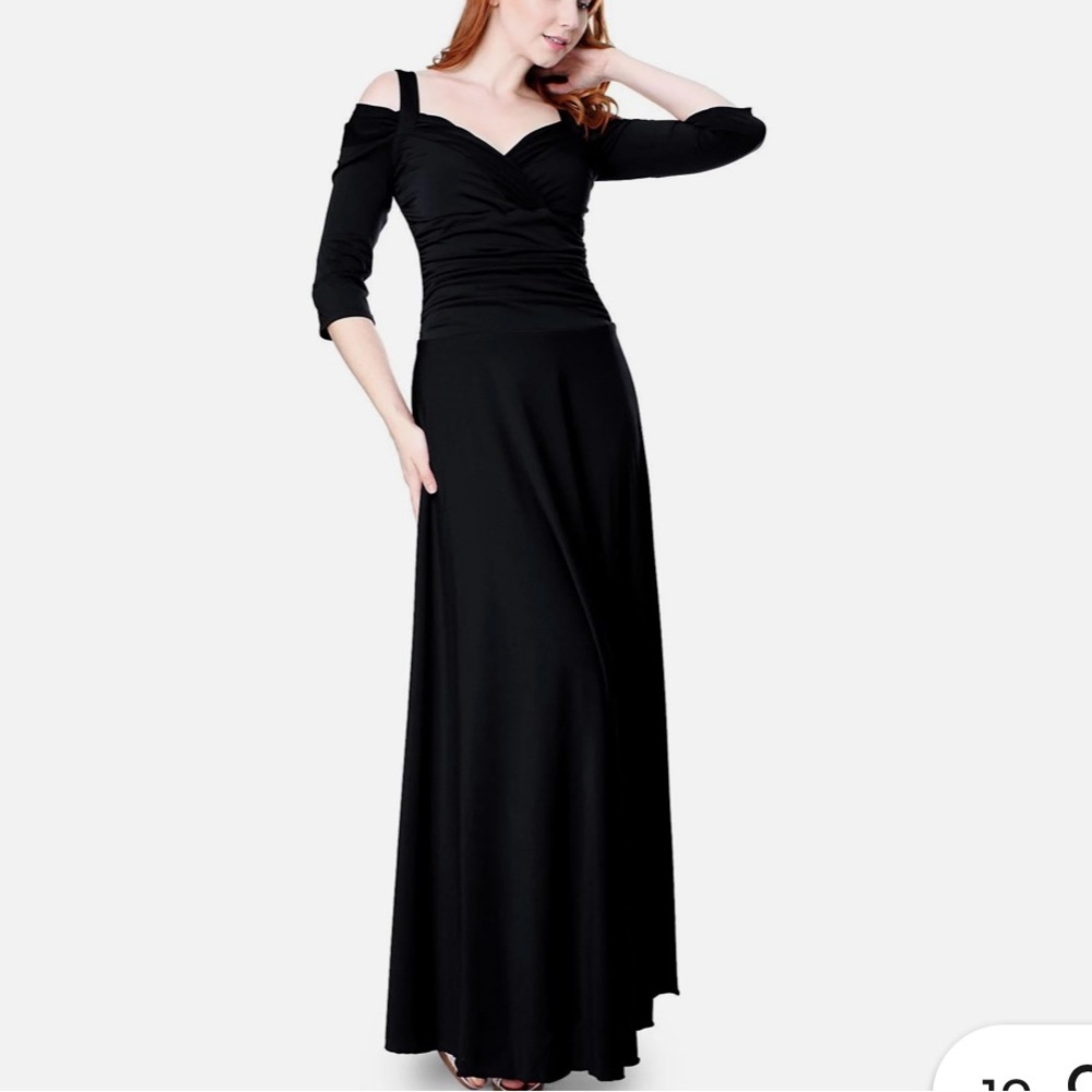 Evanese Long Black Jersey Evening Dress Size L